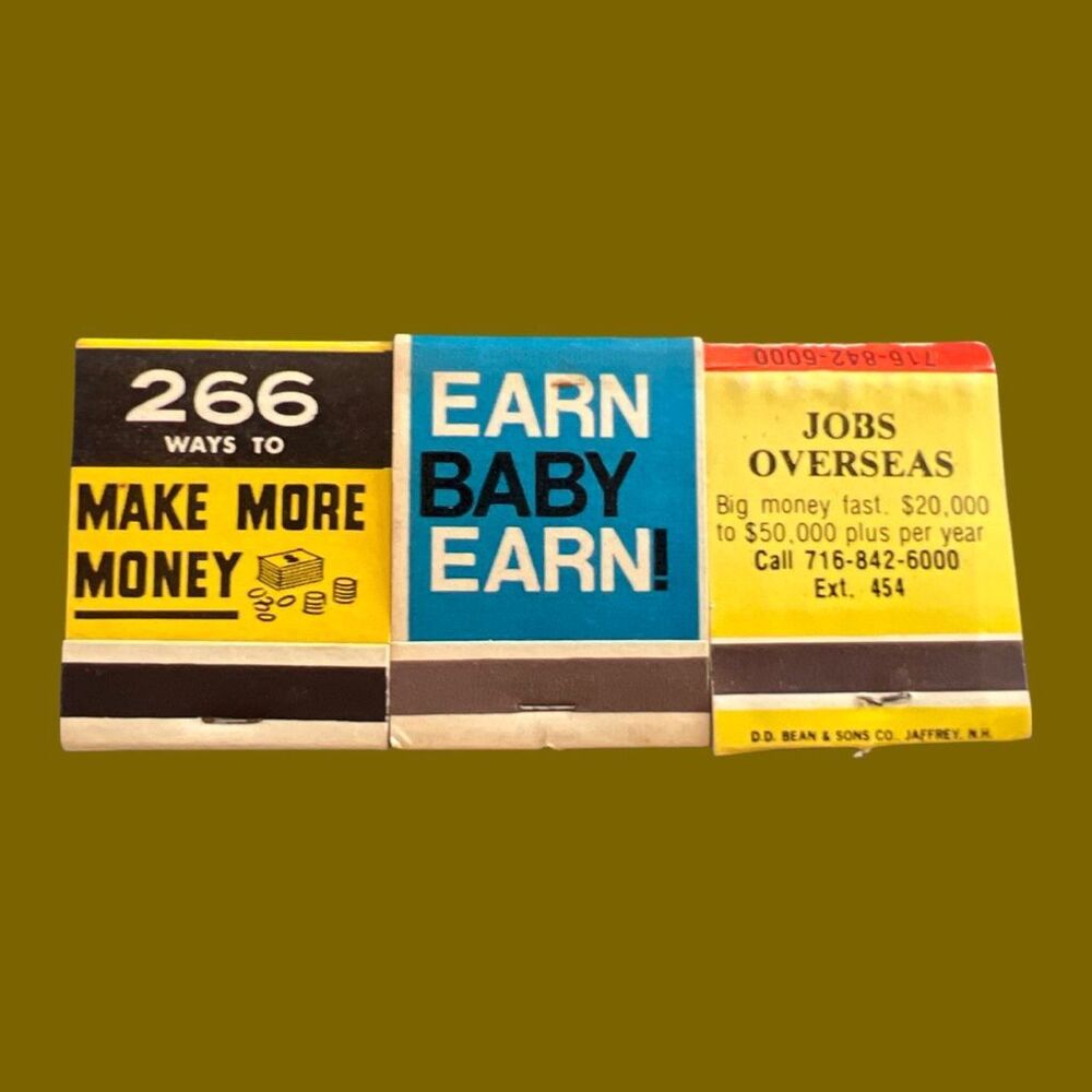 3 Vintage 266 Ways To Make Money Matchbooks Unstruck “Earn Baby Earn”